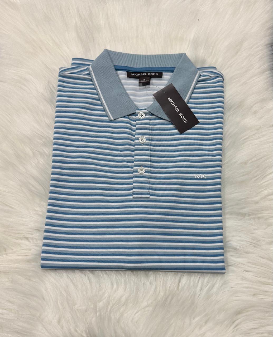 Polo Michael Kors azul claro a rayas para caballero